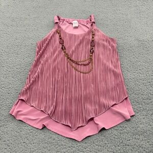 Vintage Blu M Blouse Womens Medium Dusty Rose Pleated Halter Top Beaded Necklace
